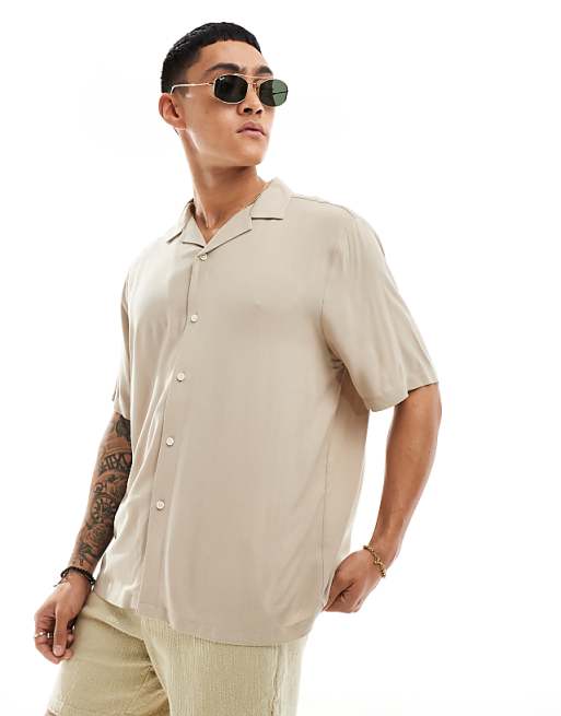 DESIGN Relaxed Viscose Shirt In Stone