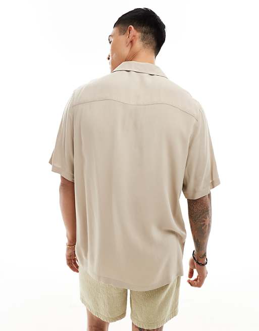 DESIGN Relaxed Viscose Shirt In Stone