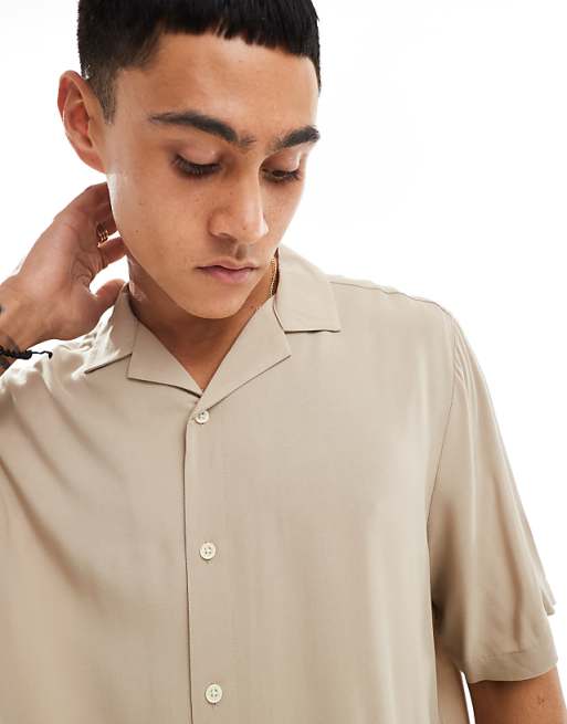 DESIGN Relaxed Viscose Shirt In Stone