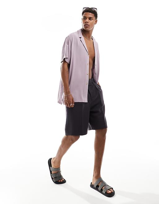 DESIGN Relaxed Viscose Shirt With Deep Revere Collar In Mauve
