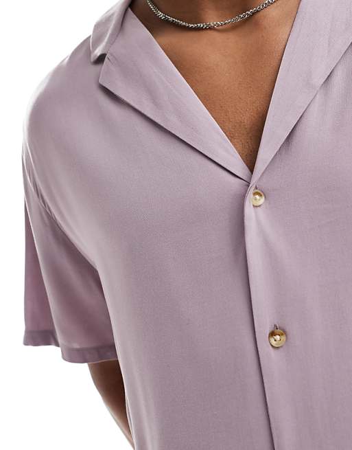 DESIGN Relaxed Viscose Shirt With Deep Revere Collar In Mauve