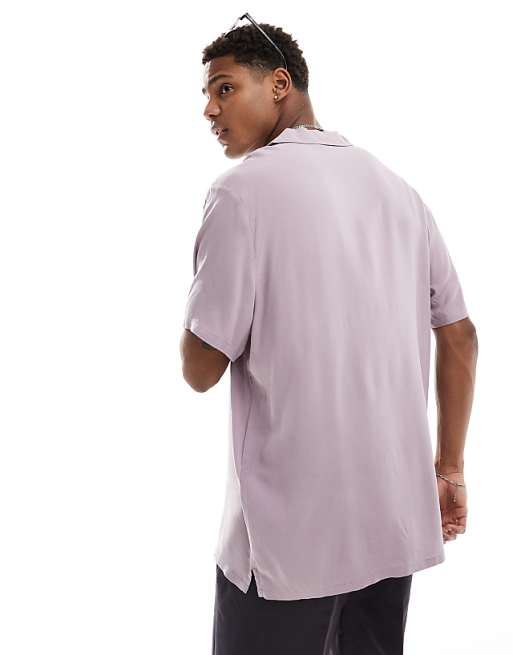 DESIGN Relaxed Viscose Shirt With Deep Revere Collar In Mauve