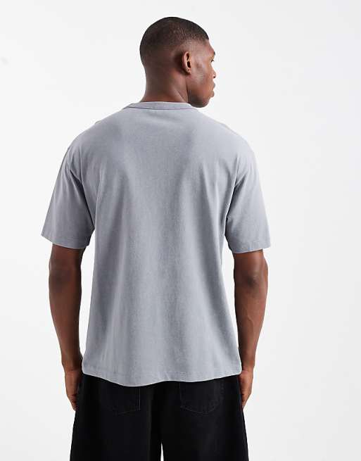 DESIGN Relaxed Washed Pocket Tee With Chest Embroidery In Grey