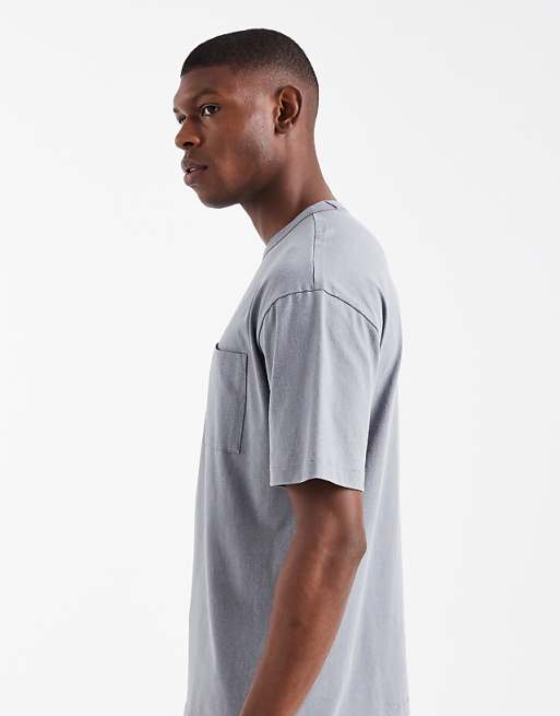 DESIGN Relaxed Washed Pocket Tee With Chest Embroidery In Grey