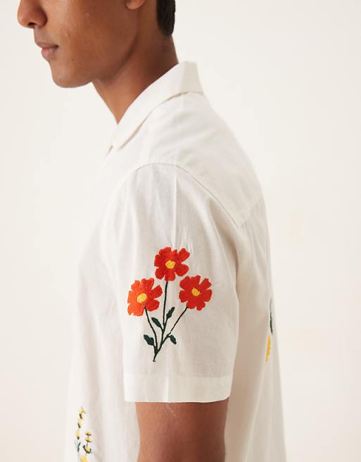 DESIGN Revere Shirt With Placement Print In Cream