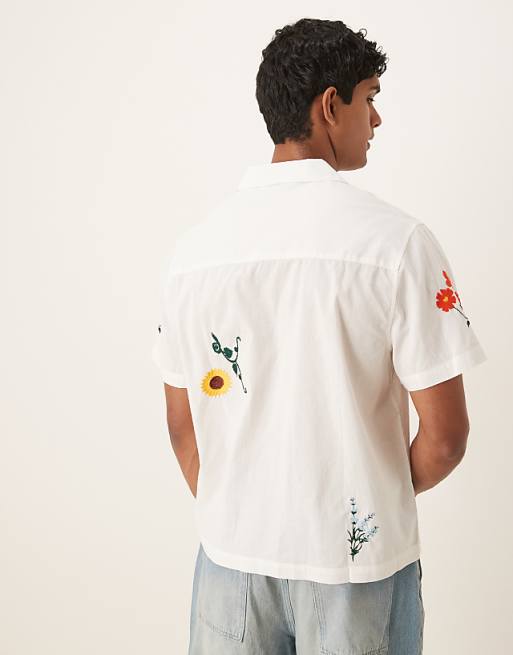 DESIGN Revere Shirt With Placement Print In Cream