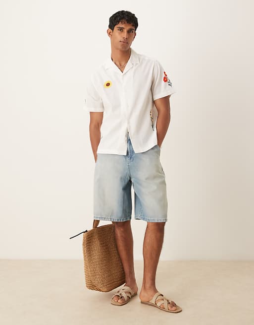 DESIGN Revere Shirt With Placement Print In Cream