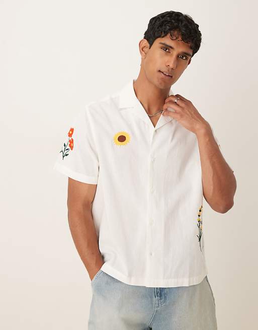 DESIGN revere shirt with placement print in cream