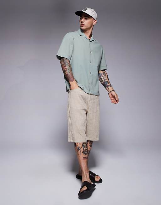 DESIGN Revere Textured Shirt In Green