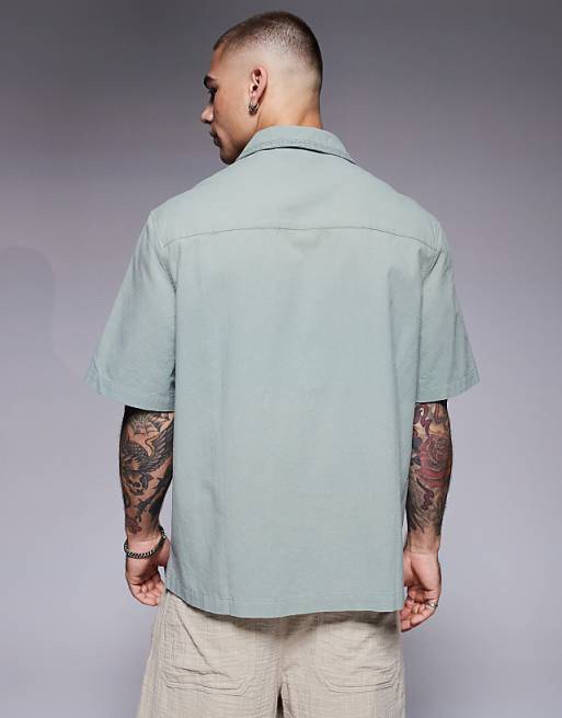 DESIGN Revere Textured Shirt In Green