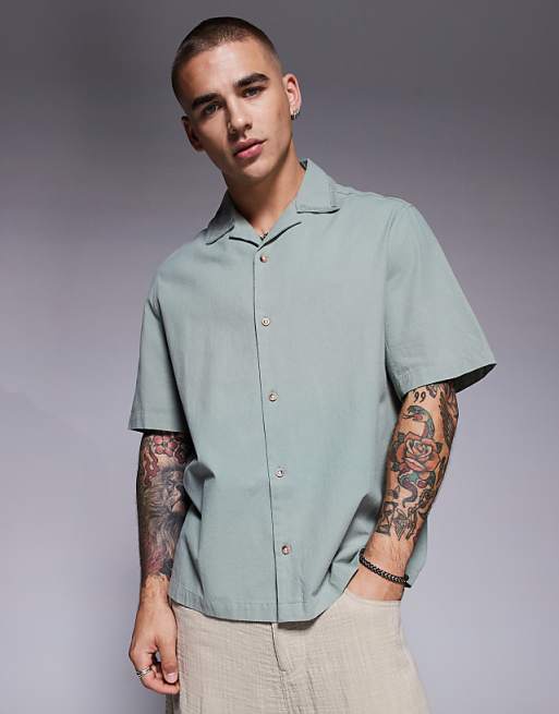 DESIGN revere textured shirt in green