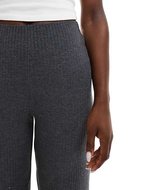 DESIGN Rib Wide Leg Trouser In Charcoal