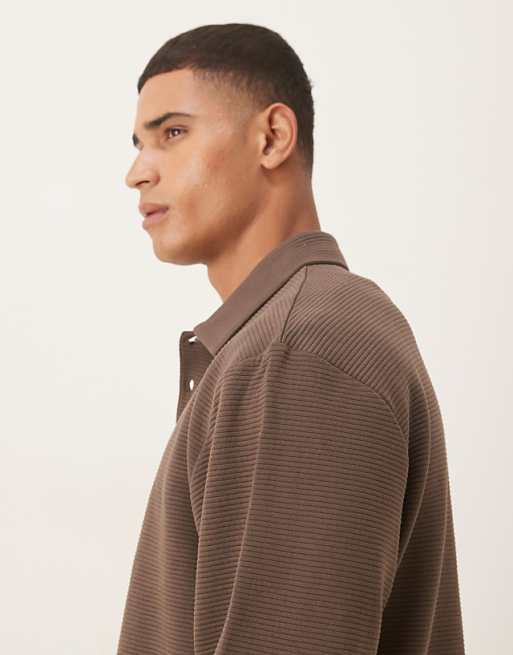 DESIGN Ribbed Relaxed Polo Sweatshirt In Brown