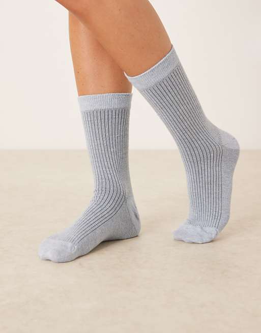 DESIGN ribbed socks in light blue marl