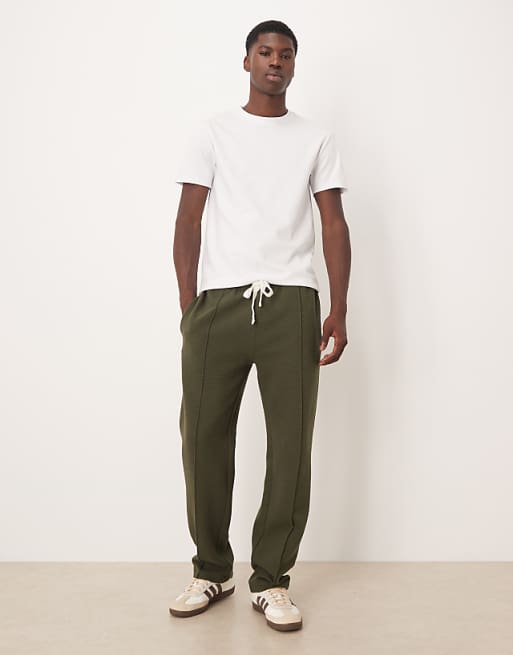 DESIGN Ribbed Straight Leg Jogger With Pin Tucks In Khaki
