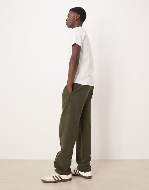 DESIGN Ribbed Straight Leg Jogger With Pin Tucks In Khaki