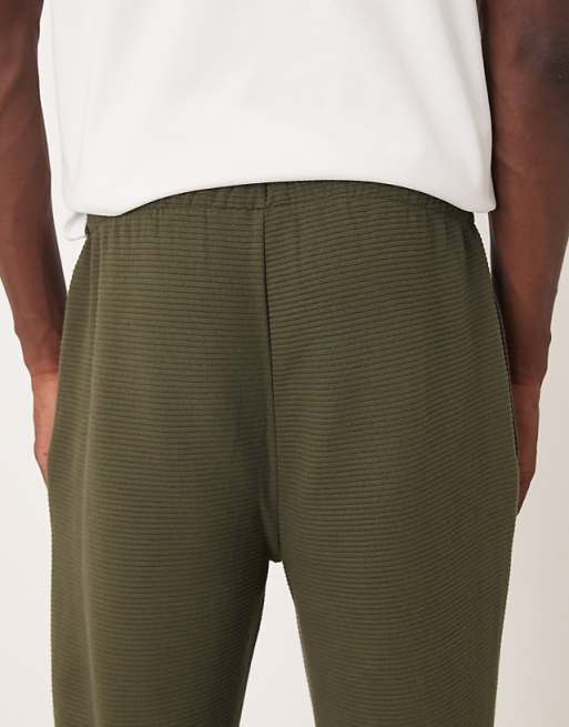 DESIGN Ribbed Straight Leg Jogger With Pin Tucks In Khaki