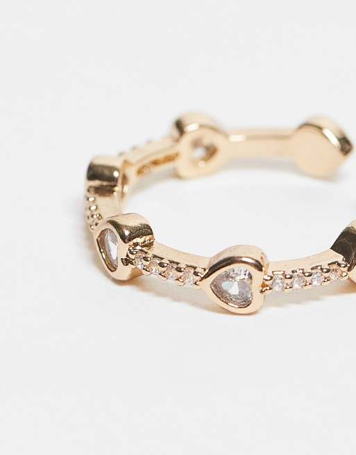 DESIGN Ring With Diamante Heart Stone Set In Gold Tone