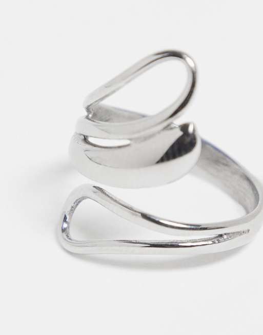 DESIGN Ring With Double Loop Wrap Around Design In Silver Tone