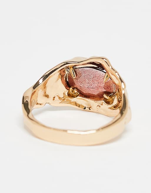 DESIGN Ring With Faux-crystal Stone Set And Molten Band In Gold Tone