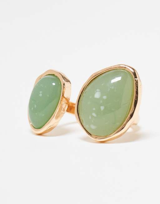 DESIGN Ring With Green Faux Semi Precious Stone In Gold Stone