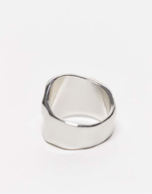 DESIGN Ring With Hammered Texture In Silver Tone