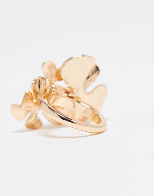 DESIGN Ring With Layered Flower Design In Gold Tone