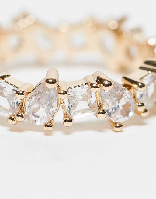 DESIGN Ring With Mixed Shape Cubic Zirconia Crystal In Gold Tone