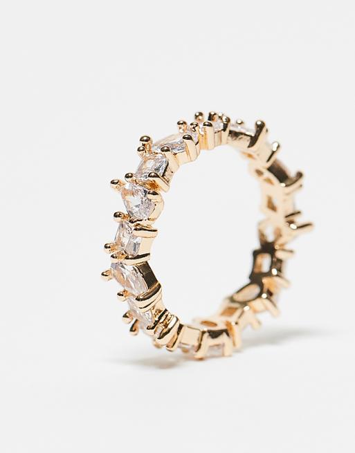 DESIGN Ring With Mixed Shape Cubic Zirconia Crystal In Gold Tone