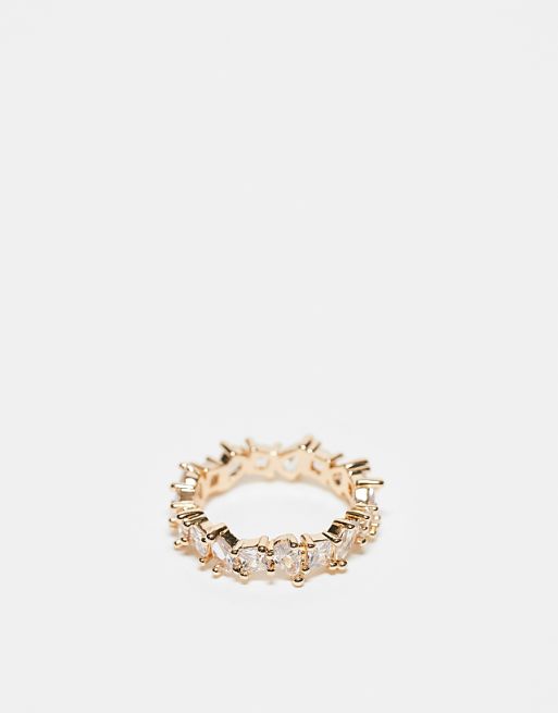 DESIGN ring with mixed shape cubic zirconia crystal in gold tone