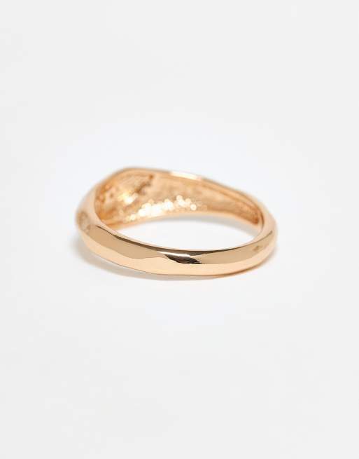 DESIGN Ring With Molten Texture And Cz Stones In Gold Tone