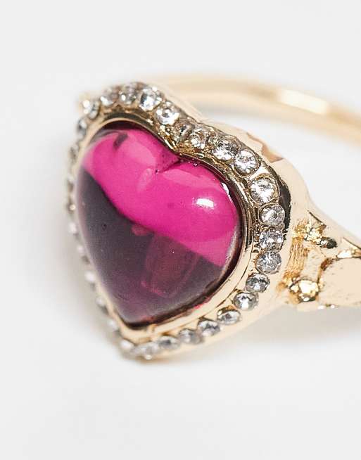 DESIGN Ring With Pink Heart Stone Setting In Gold Tone