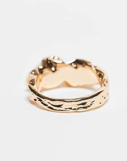 DESIGN Ring With Texture Design In Gold Tone