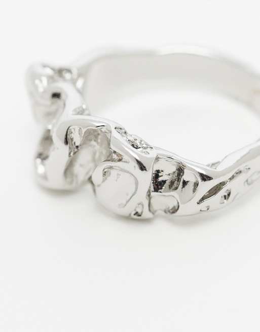 DESIGN Ring With Texture Design In Silver Tone