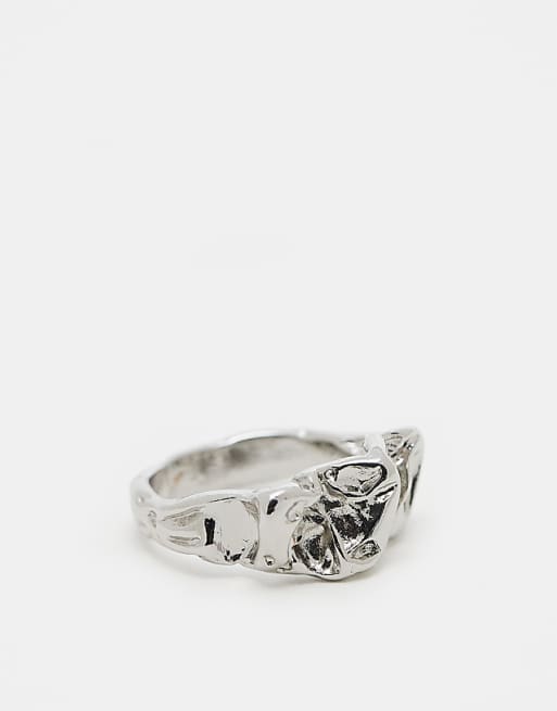 DESIGN ring with texture design in silver tone