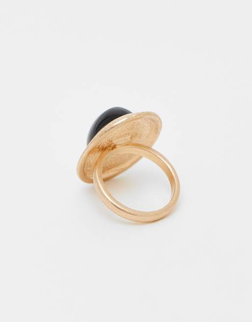 DESIGN Ring With Tigers Eye Stone In Gold Tone