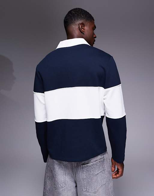 DESIGN Rugby Shirt With Chest Embroidery In Navy