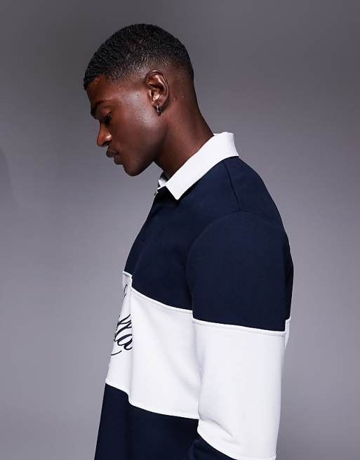 DESIGN Rugby Shirt With Chest Embroidery In Navy