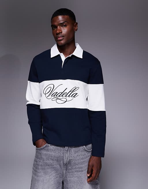 DESIGN rugby shirt with chest embroidery in navy