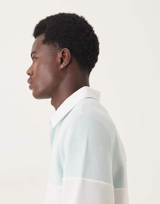 DESIGN Rugby Shirt With Contrast Panel In Blue