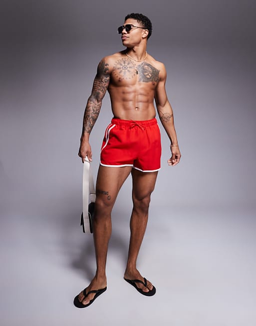DESIGN Runner Swim Shorts In Short Length In Red