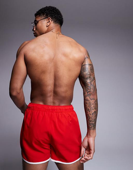DESIGN Runner Swim Shorts In Short Length In Red