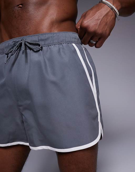 DESIGN Runner Swim Shorts In Short Length In Grey