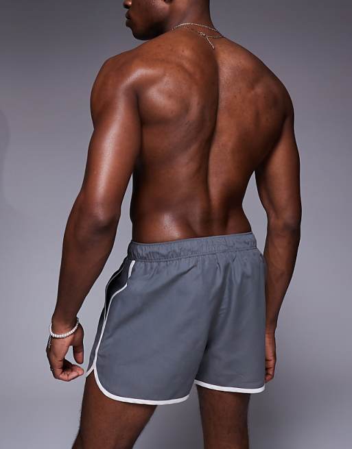 DESIGN Runner Swim Shorts In Short Length In Grey