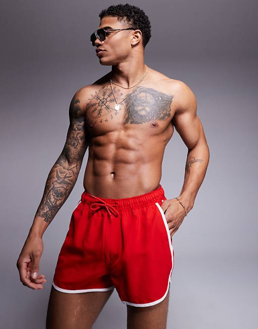 DESIGN runner swim shorts in short length in red