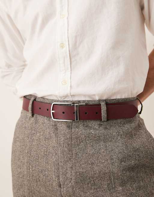 DESIGN saffiano leather reversible belt in black and burgundy