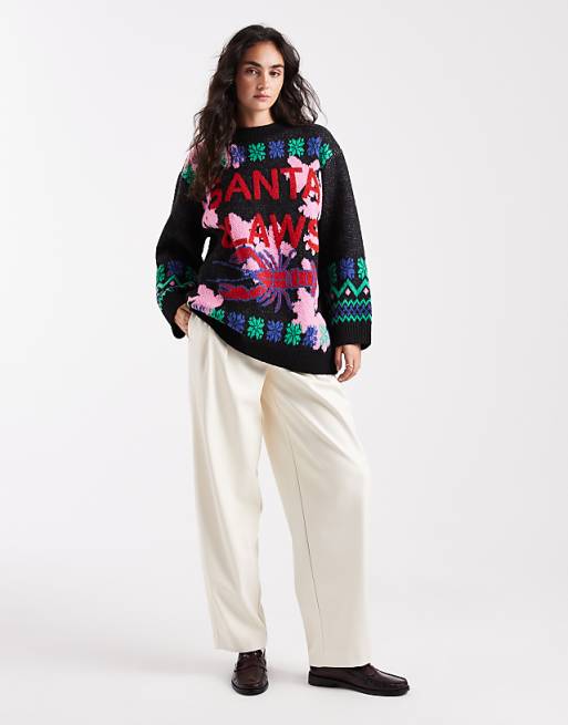 DESIGN Santa Claws Jumper In Black