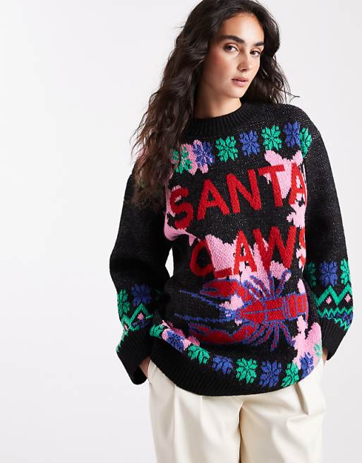 DESIGN Santa Claws Jumper In Black