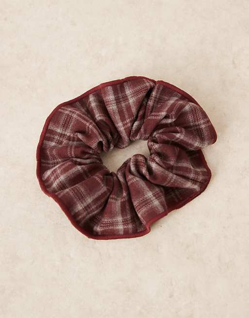 DESIGN scrunchie in red tartan check with stitching edge detail
