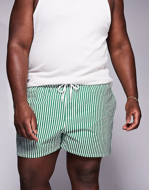 DESIGN Seersucker Stripe Swim Shorts In Short Length In Green